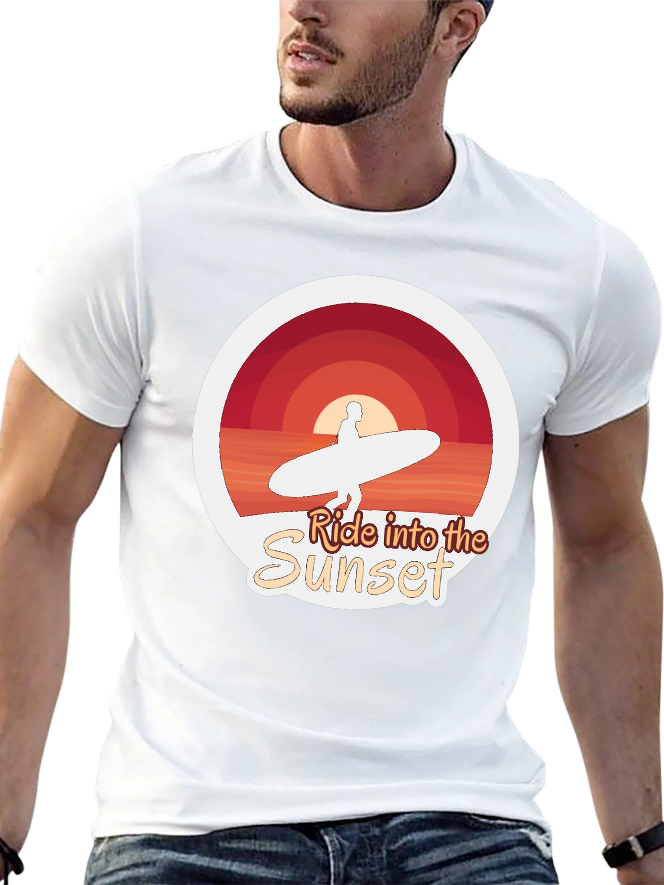 Ride Into the Sunset T-Shirt - Surfer Design