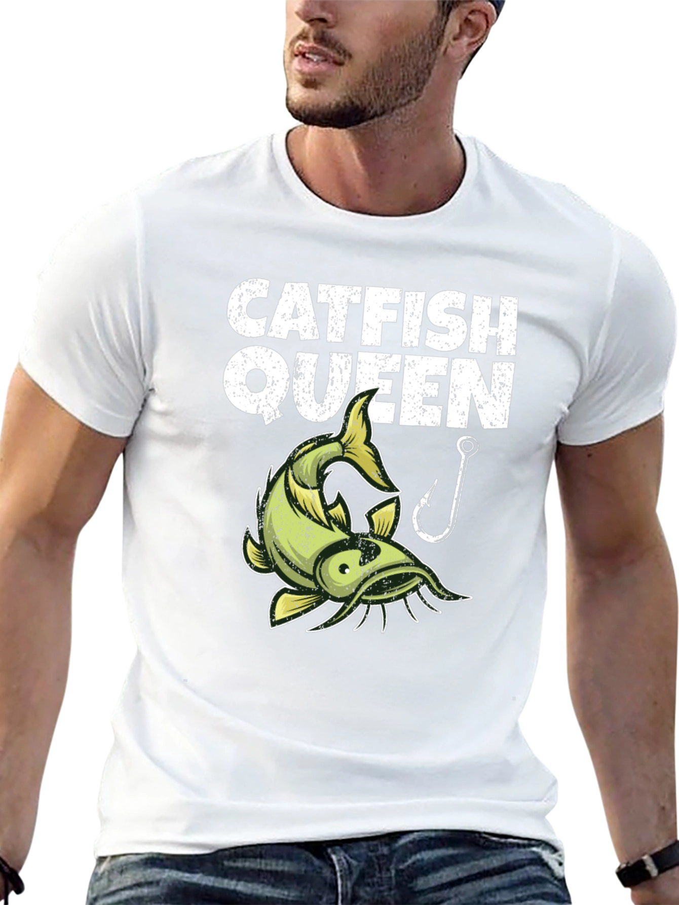 Catfish Queen Graphic T-Shirt - Black Fishing Design