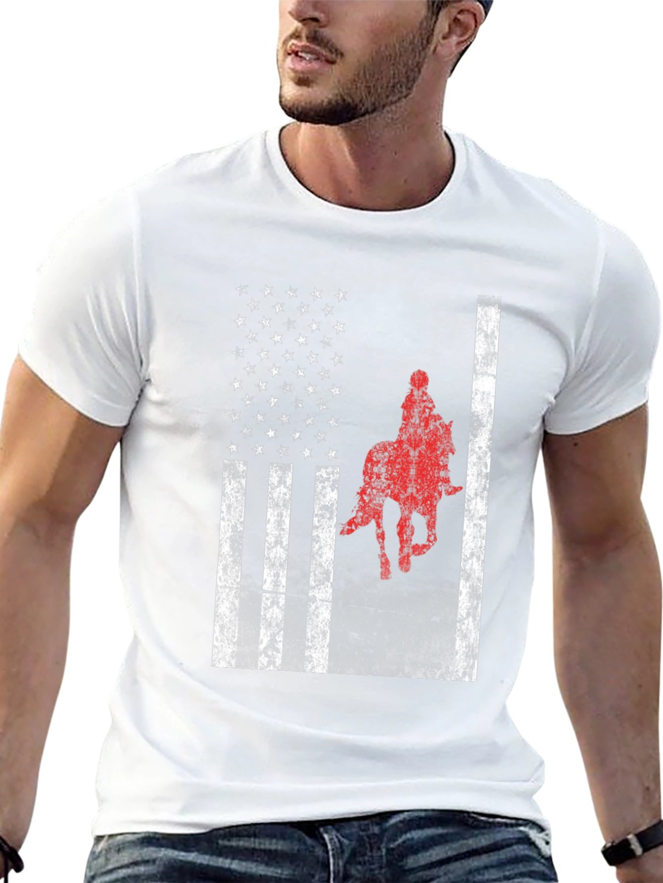 American Flag Horse Riding T-Shirt