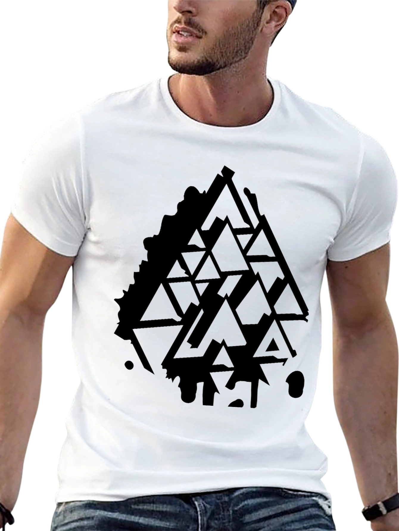 Geometric Triangle Graphic Black T-Shirt