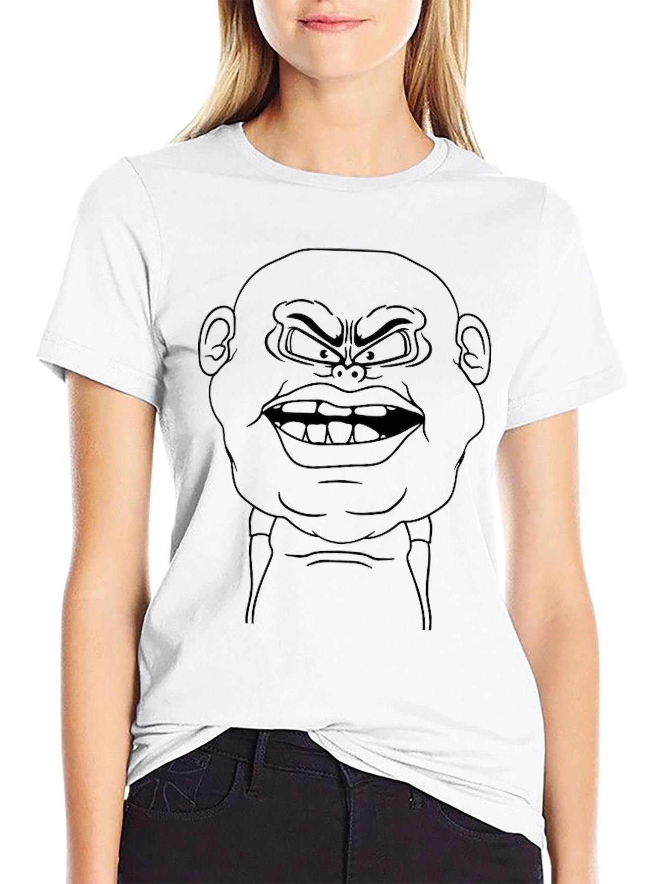 Cartoon Villain Face Graphic Print Black T-Shirt