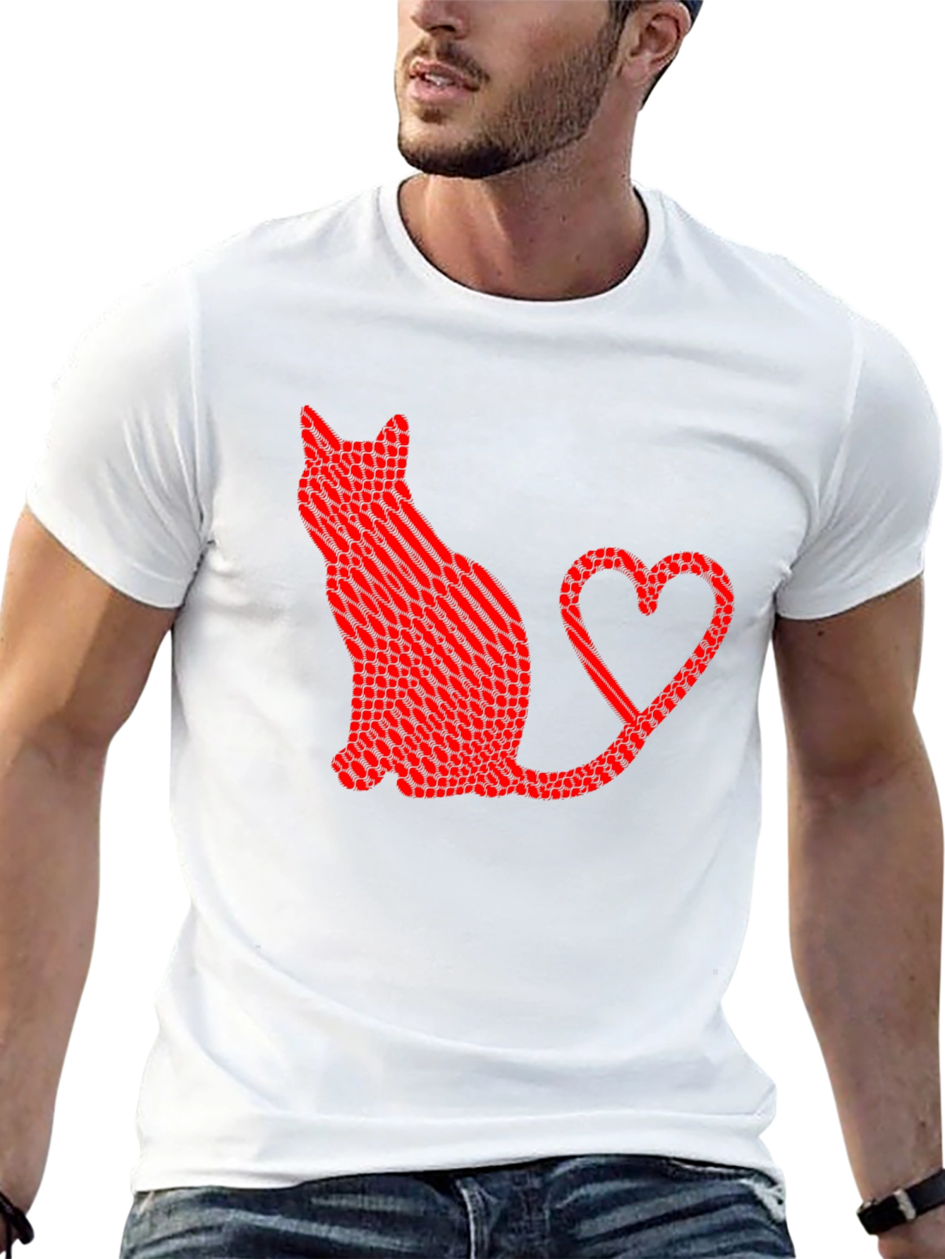 Cat Heart Tail Graphic T-Shirt - Black