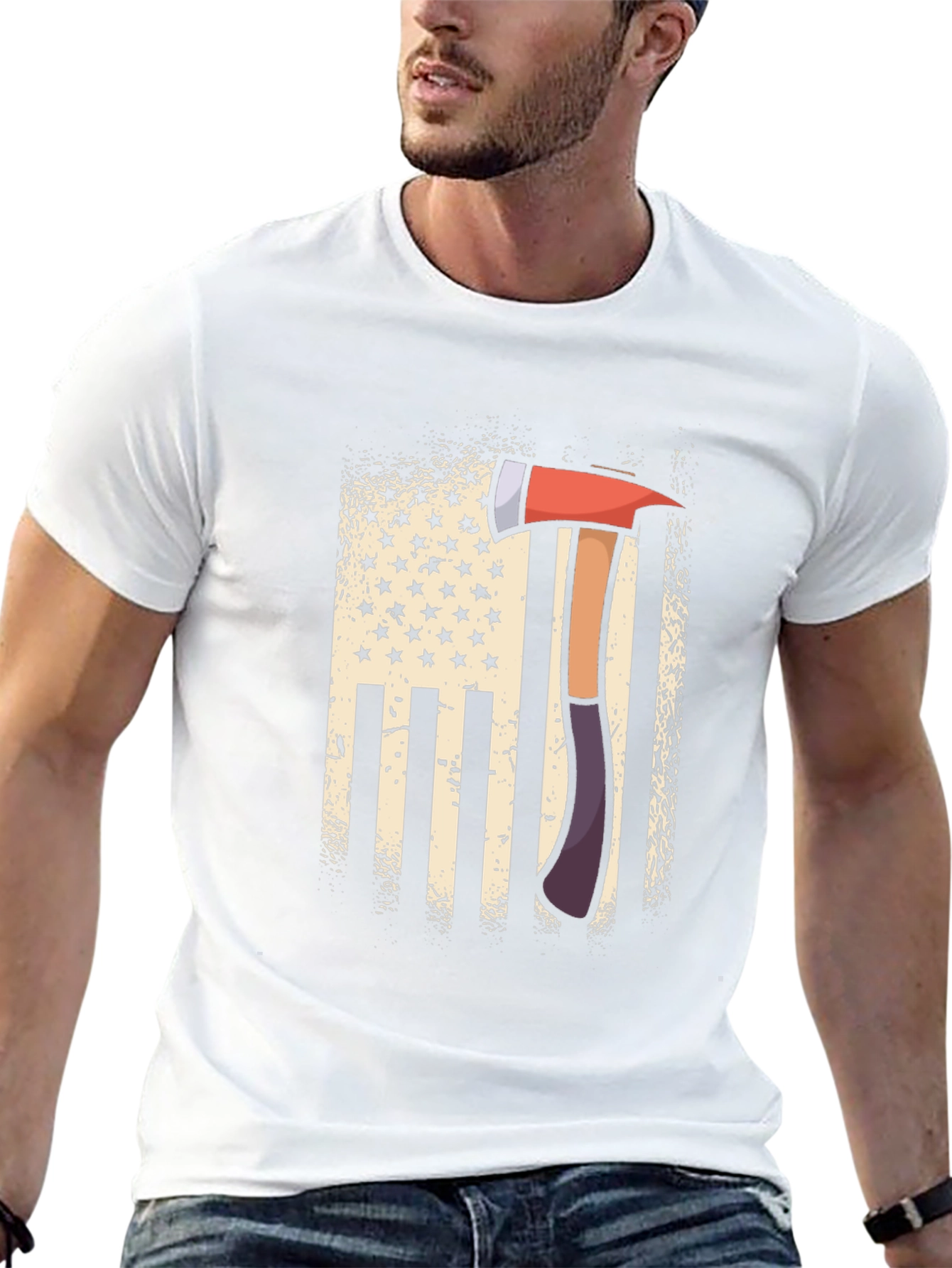 Firefighter Axe American Flag Patriotic T-Shirt