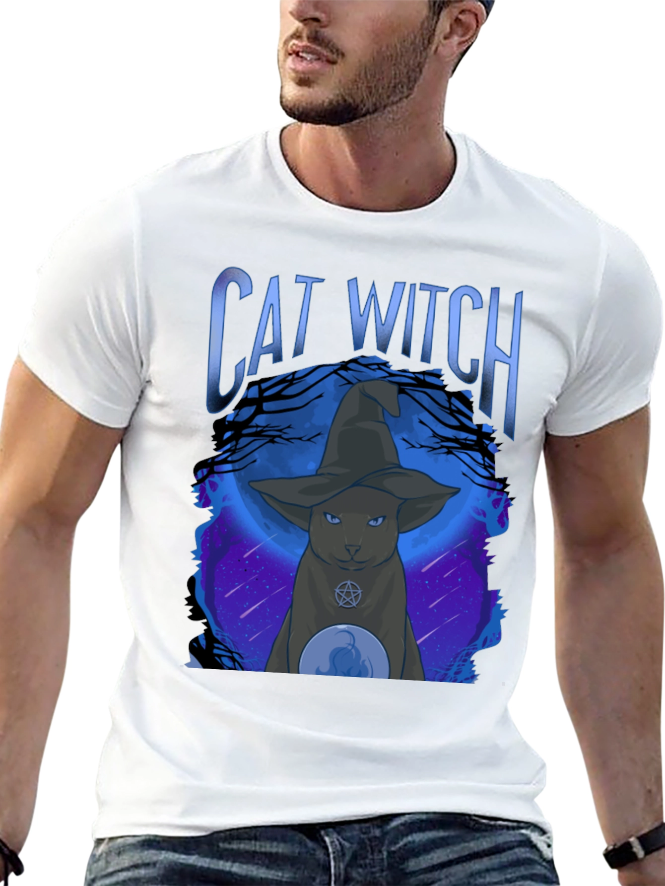 Cat Witch Graphic Tee - Halloween Style