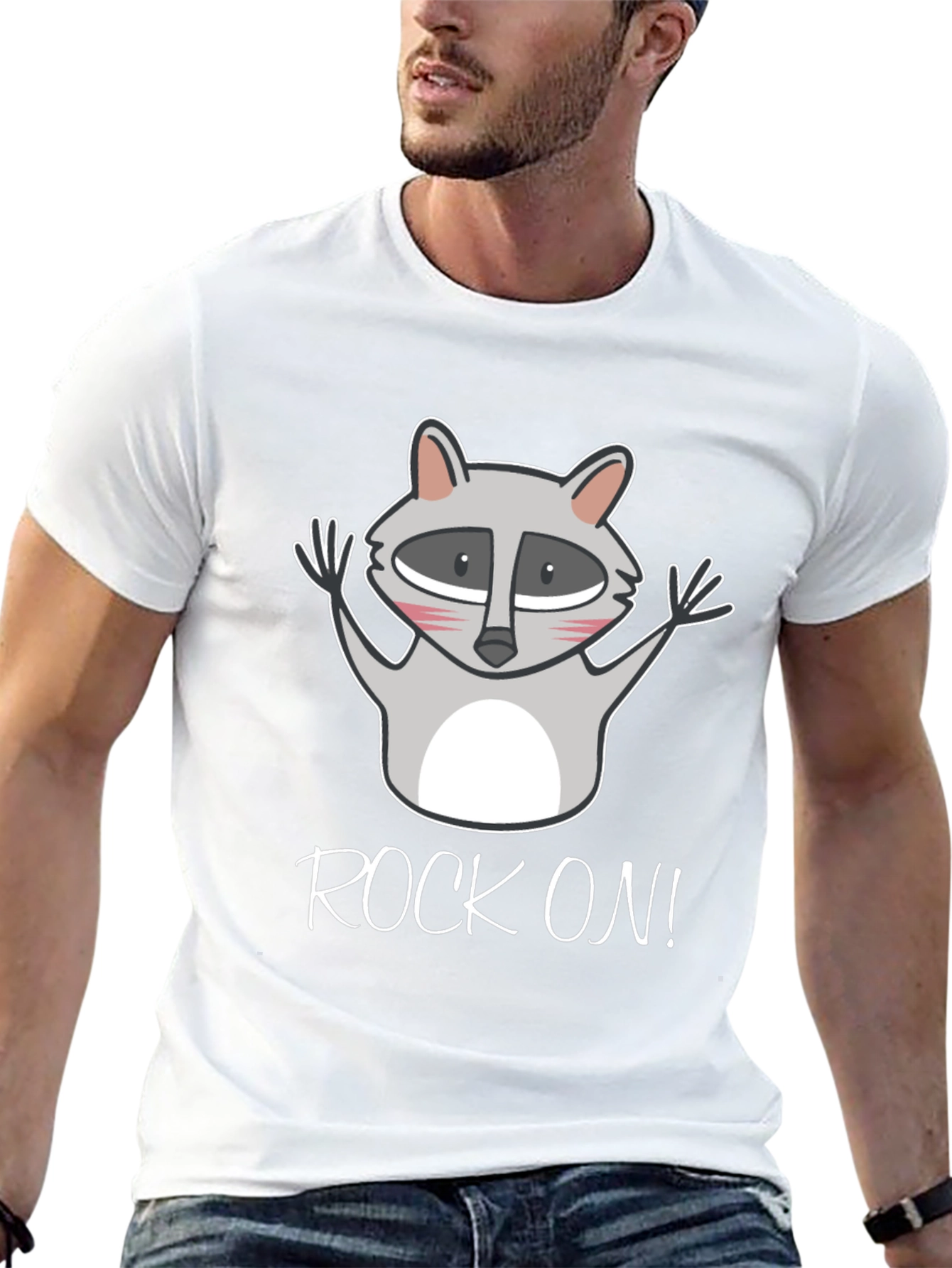 Rock On Raccoon Graphic Tee - Black Cotton T-Shirt