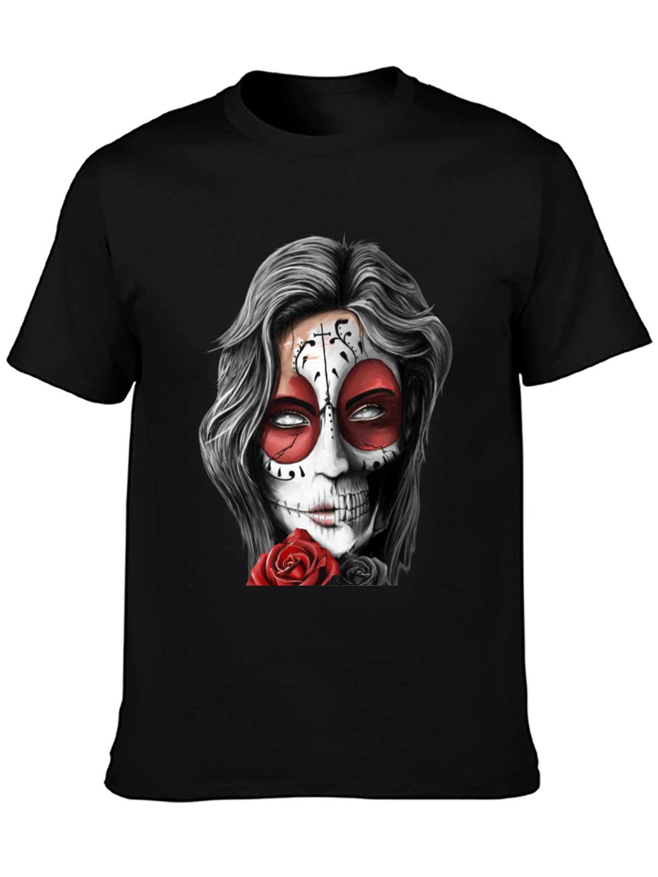 Sugar Skull Rose Graphic Tee - Mens Black T-Shirt