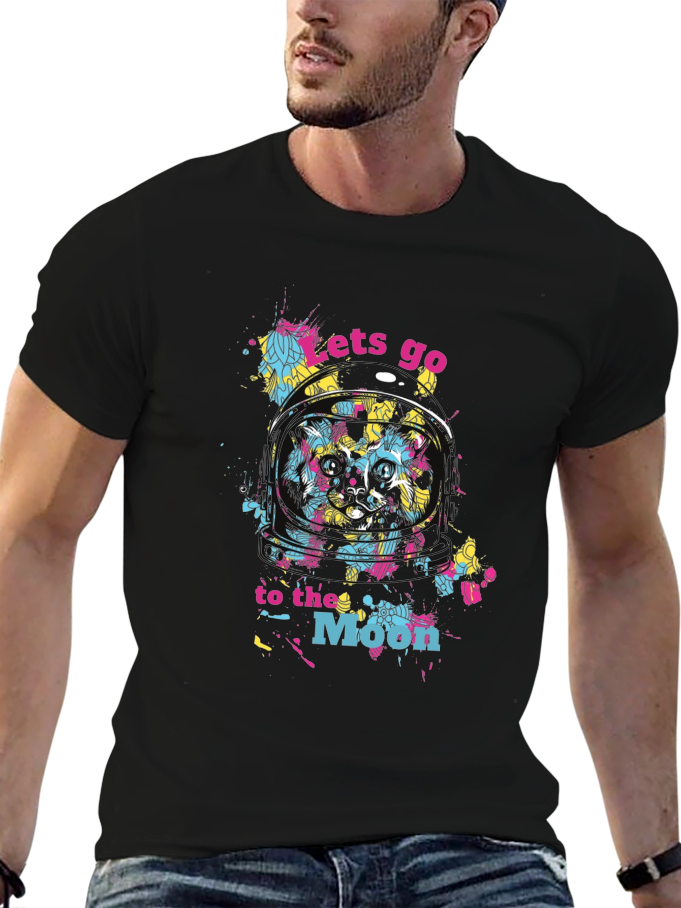 Cosmic Cat T-Shirt - Lets Go To The Moon!