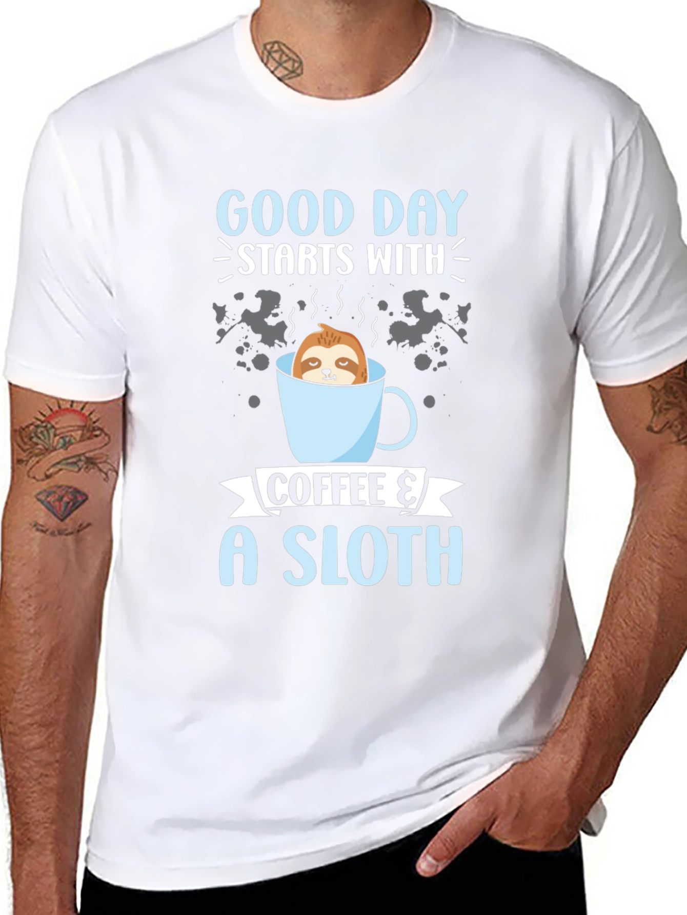 Coffee & Sloth T-Shirt: Good Day Starts Here!
