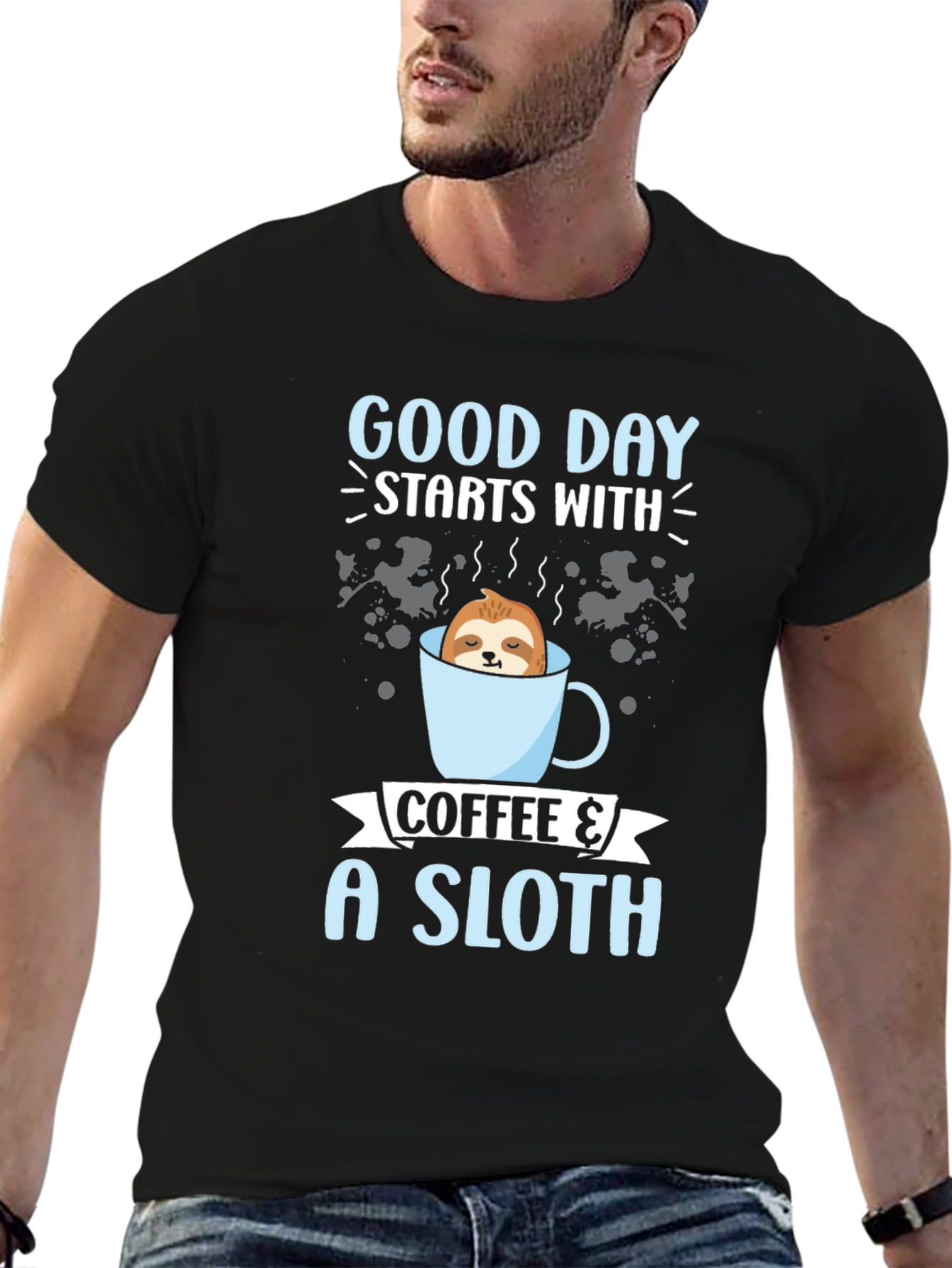 Coffee & Sloth T-Shirt: Good Day Starts Here!