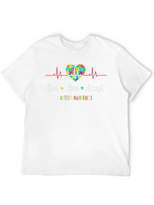 Autism Awareness T-Shirt - Live Love Accept Puzzle Heart Tee