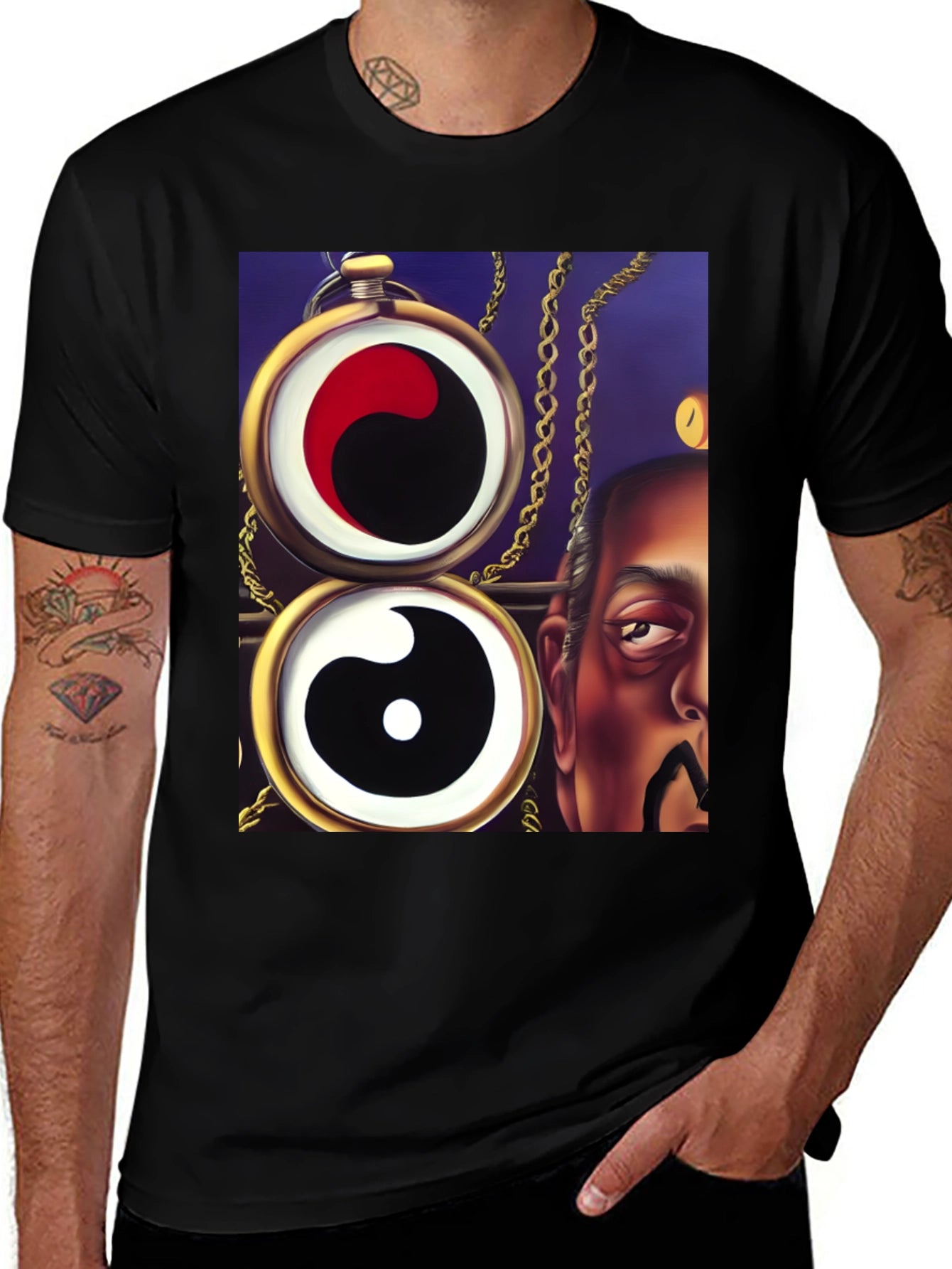 Yin Yang Pocket Watch Graphic Tee - Unique Design