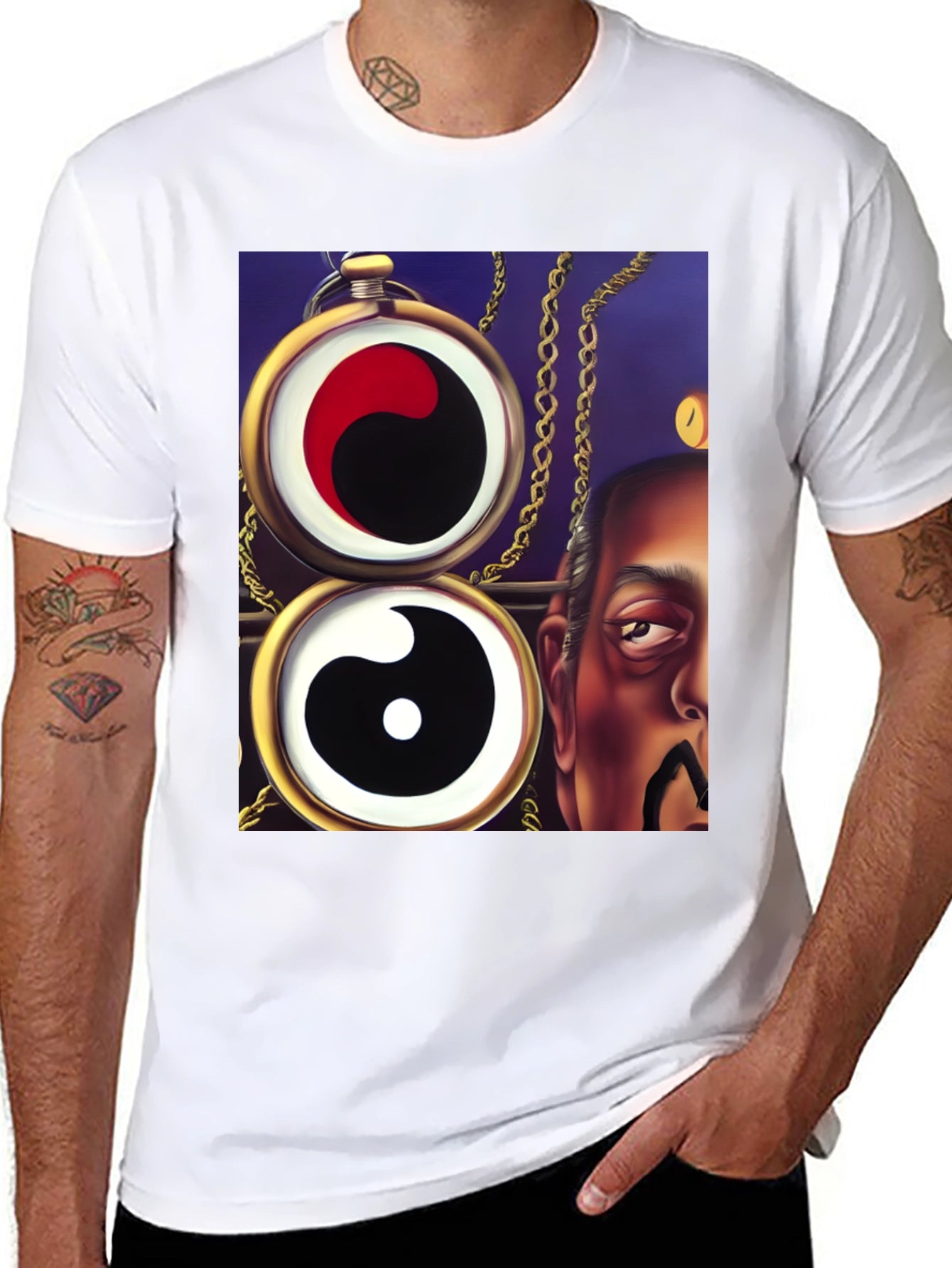 Yin Yang Pocket Watch Graphic Tee - Unique Design