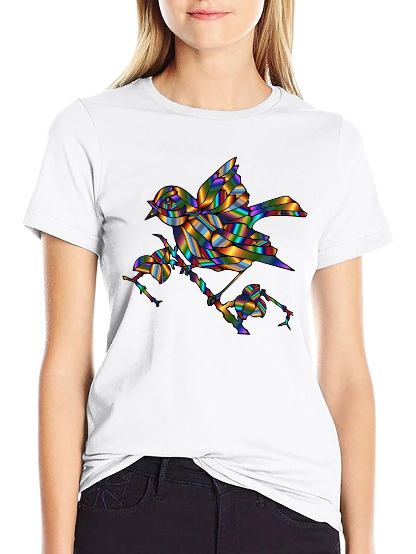Rainbow Bird Graphic Print Mens Black T-Shirt
