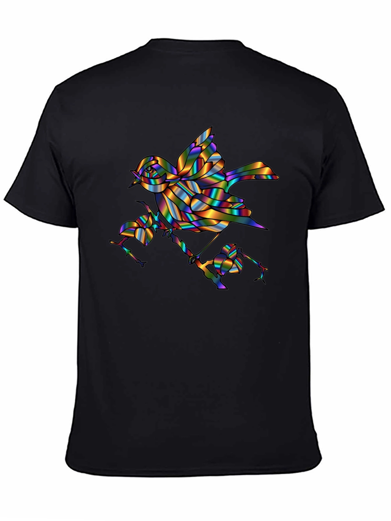 Rainbow Bird Graphic Print Mens Black T-Shirt