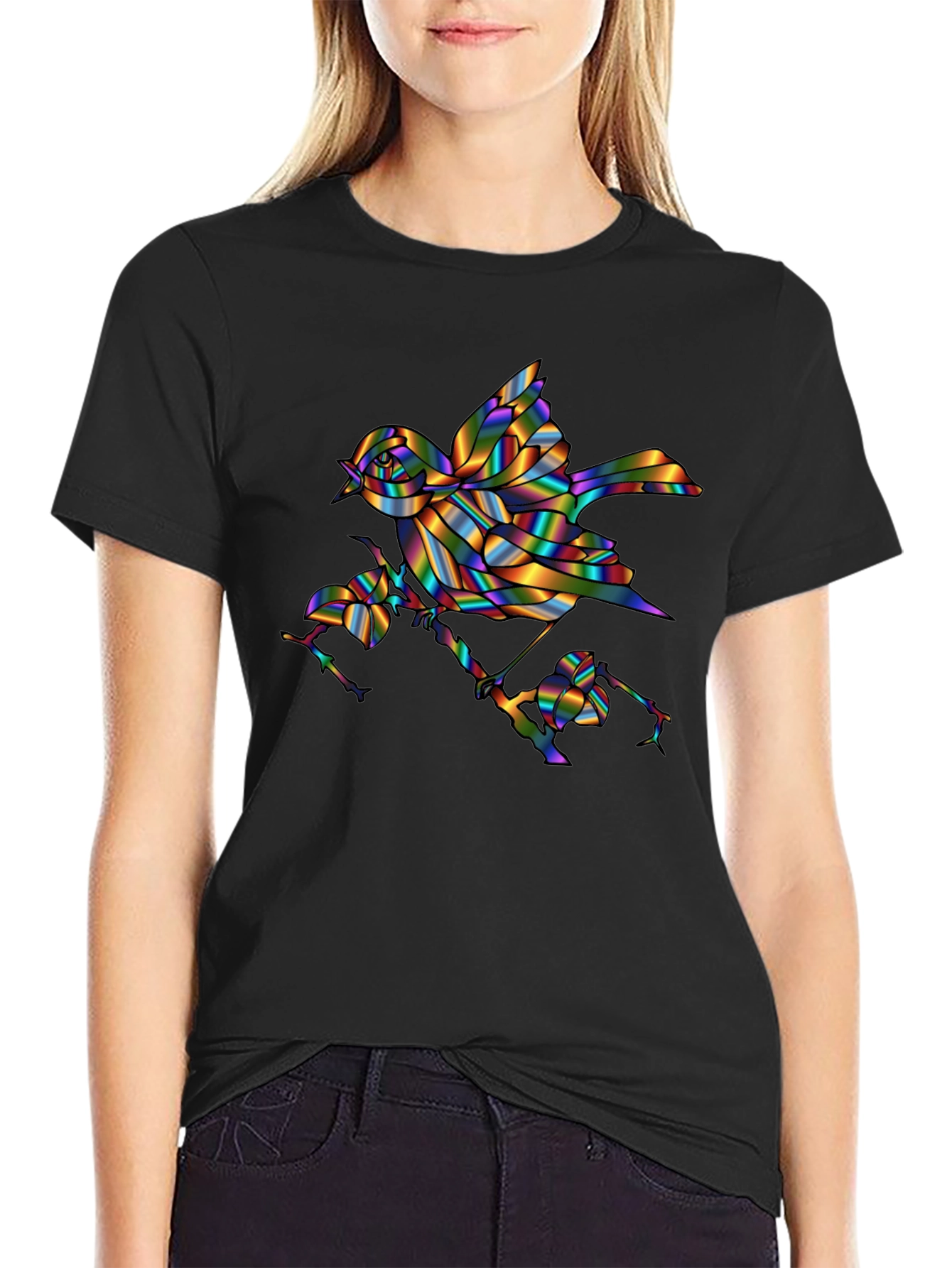 Rainbow Bird Graphic Print Mens Black T-Shirt