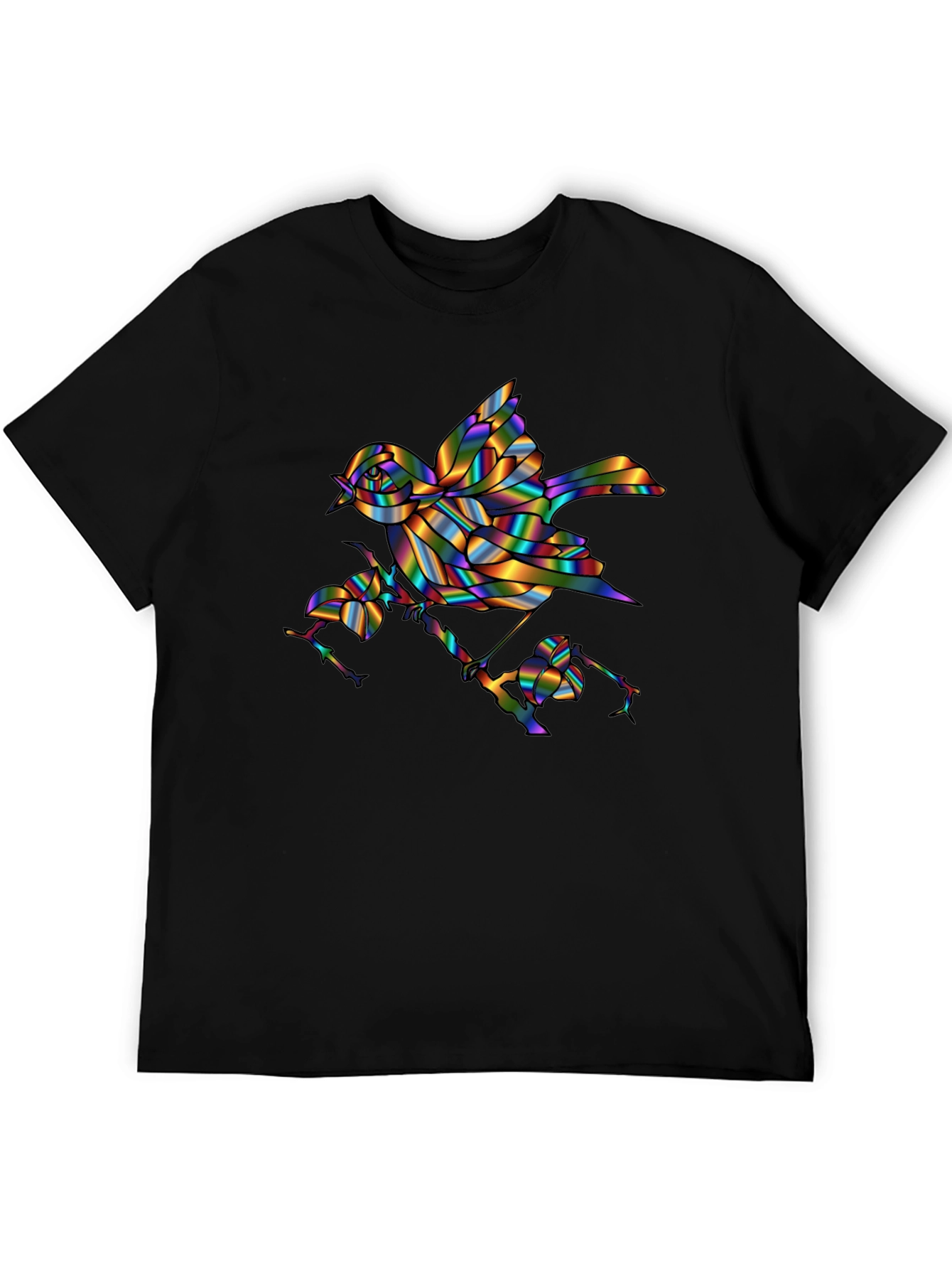 Rainbow Bird Graphic Print Mens Black T-Shirt