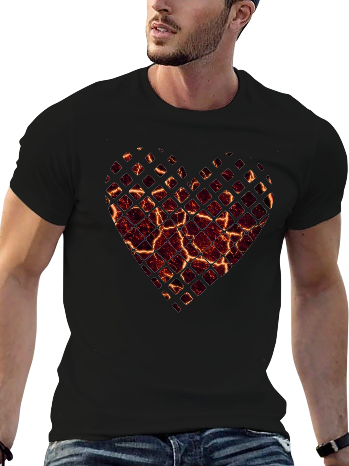 Fiery Heart Graphic Tee - Black T-Shirt