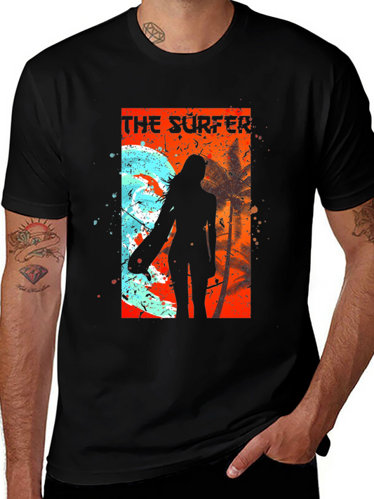 The Surfer Tee - Cool Graphic Print Black T-Shirt