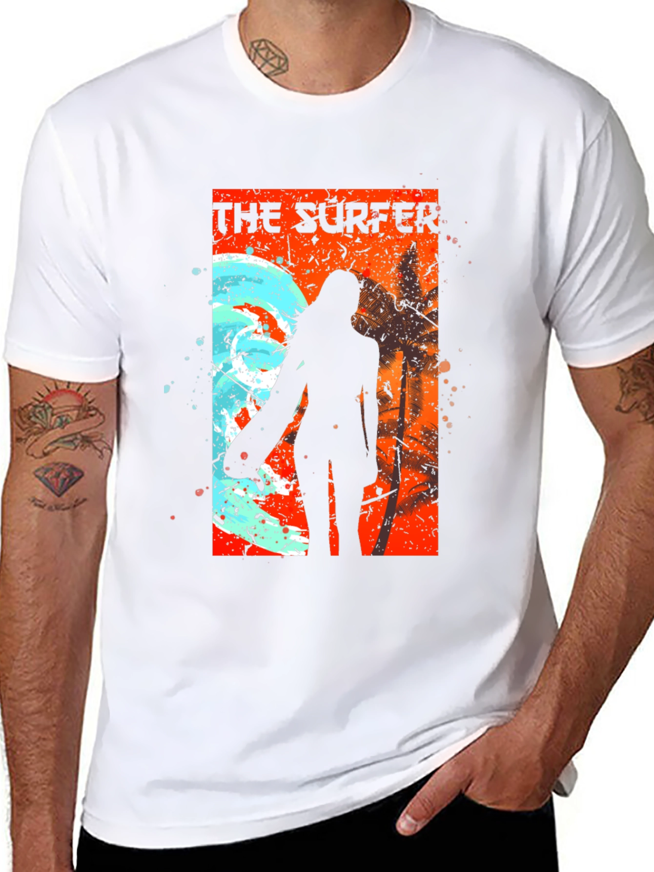 The Surfer Tee - Cool Graphic Print Black T-Shirt