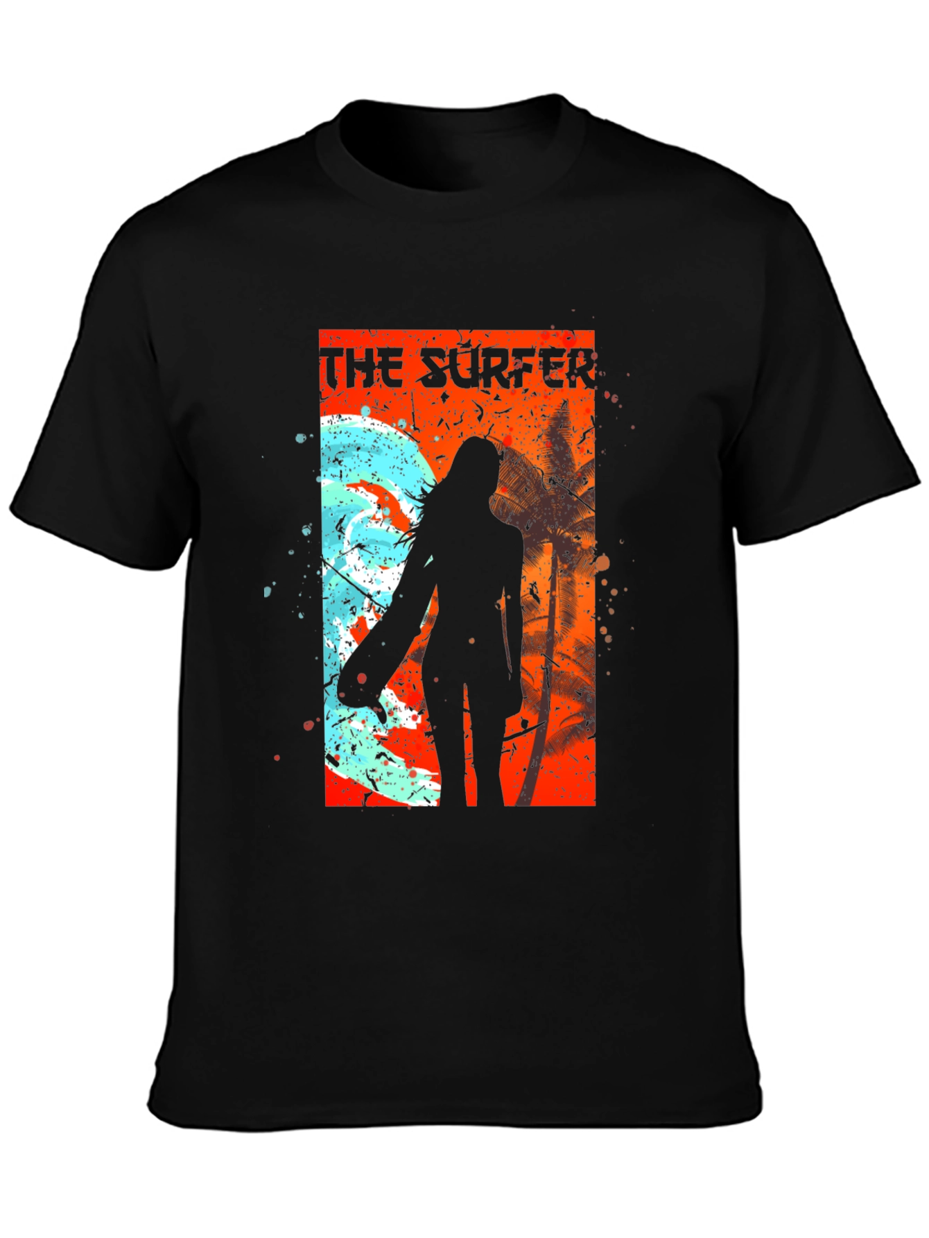 The Surfer Tee - Cool Graphic Print Black T-Shirt