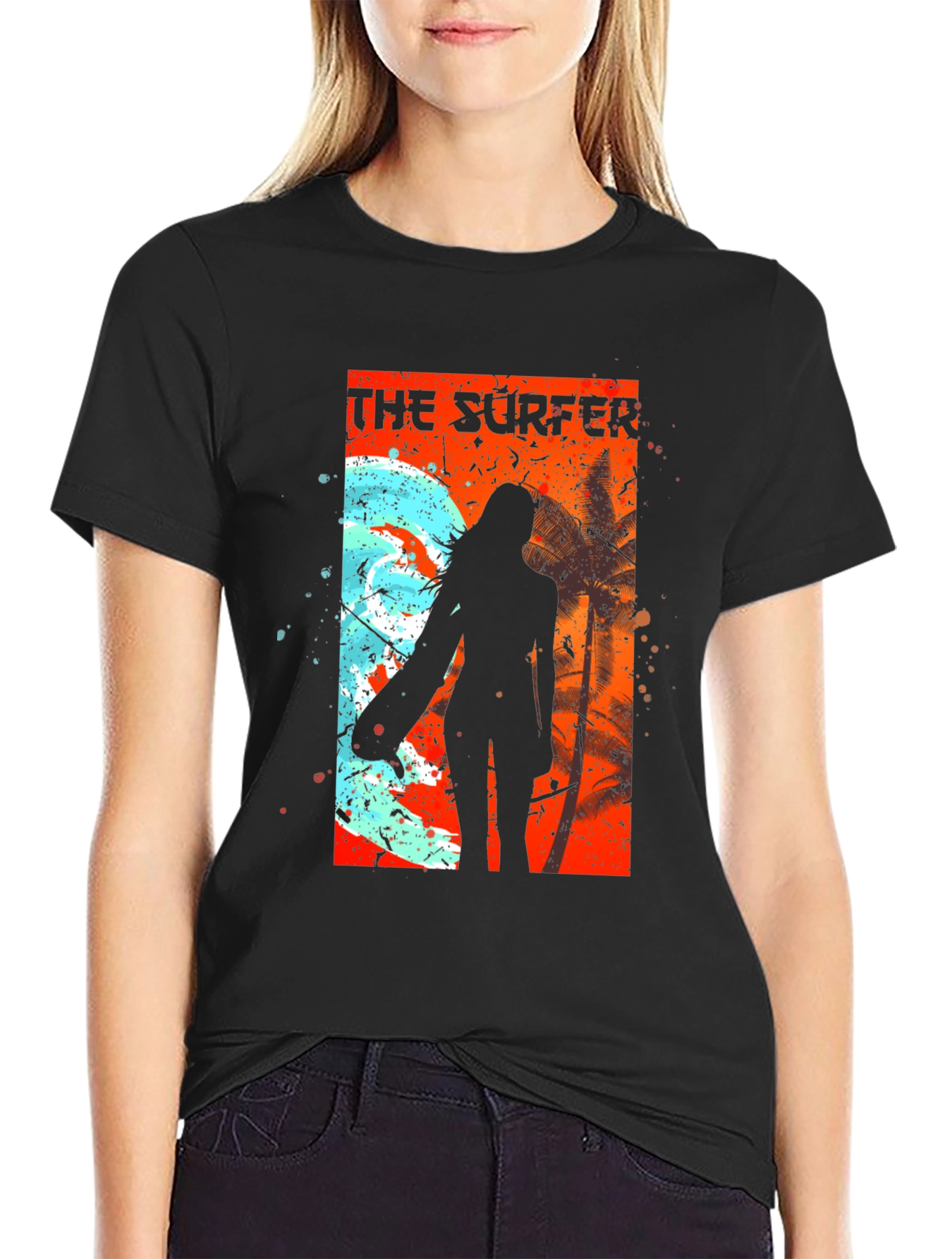 The Surfer Tee - Cool Graphic Print Black T-Shirt
