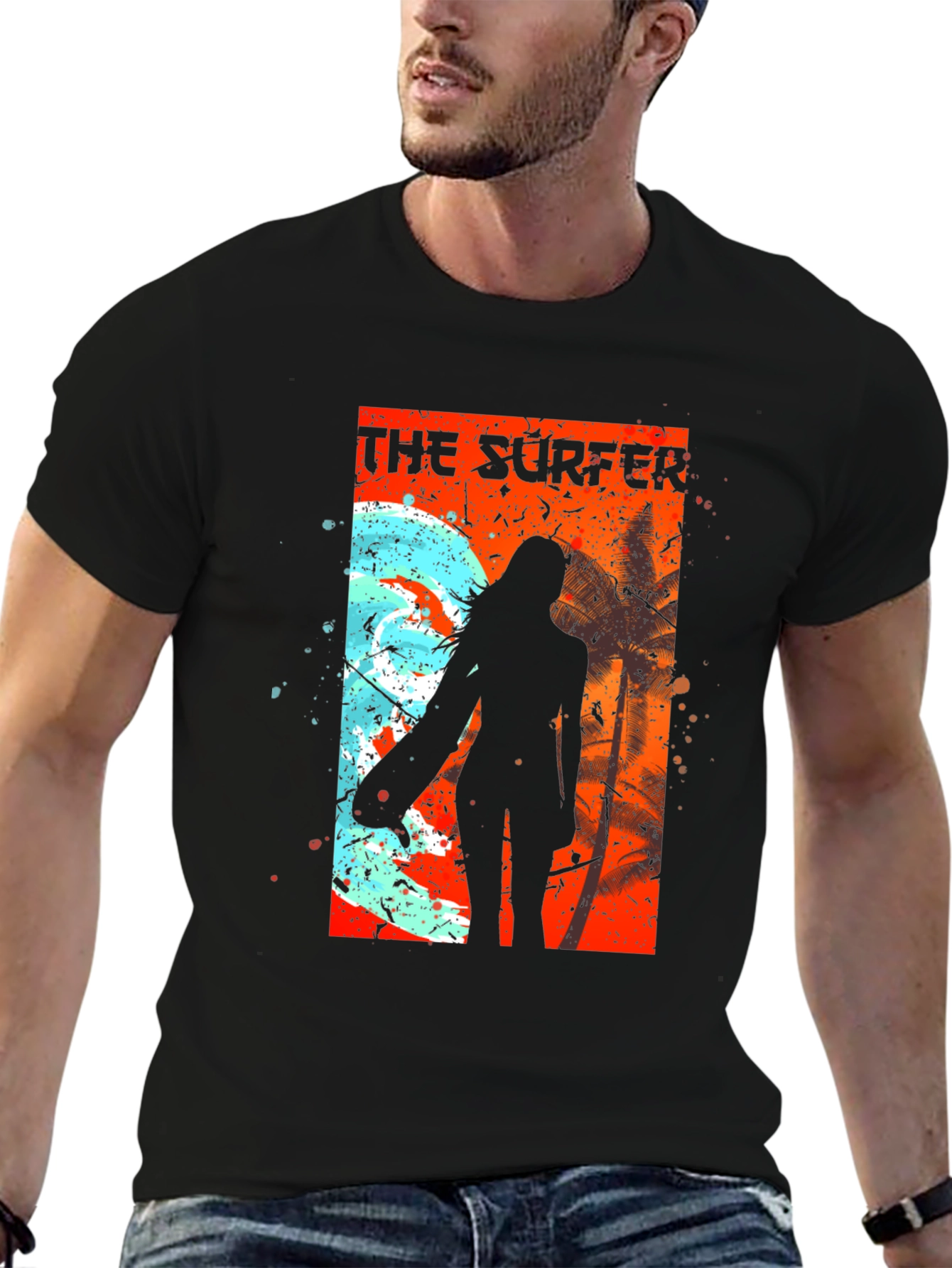 The Surfer Tee - Cool Graphic Print Black T-Shirt