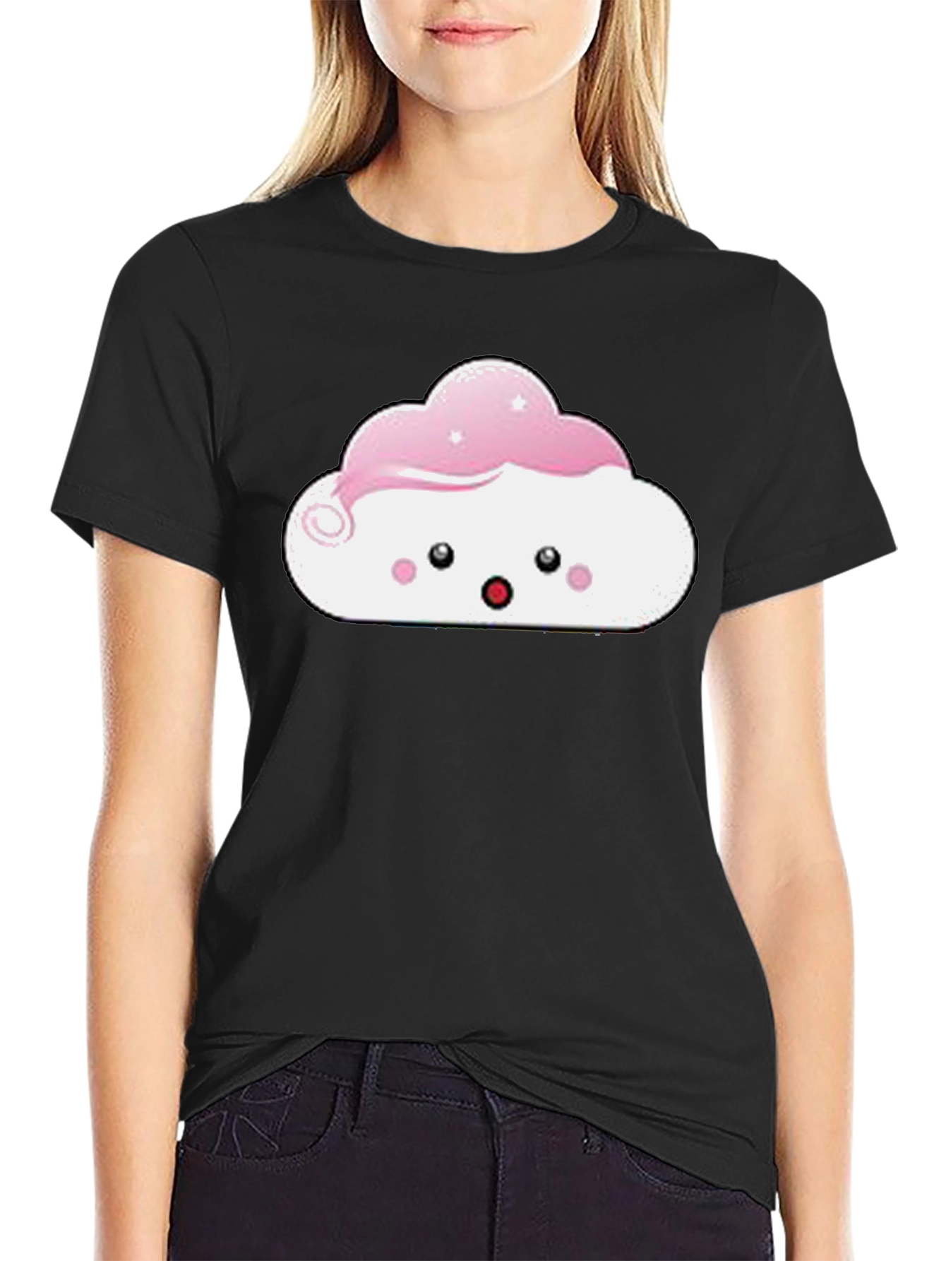 Kawaii Cloud Graphic Tee - Black