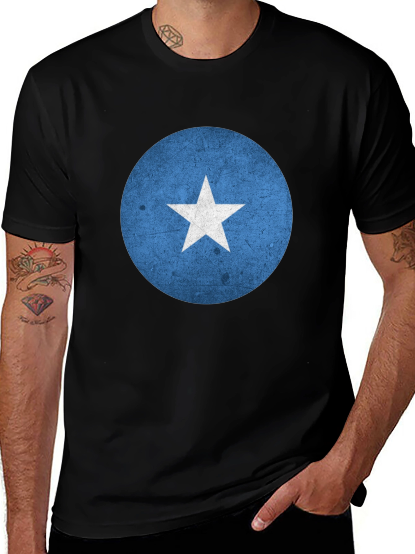 Somalia Flag Graphic Tee - Black Crew Neck T-Shirt