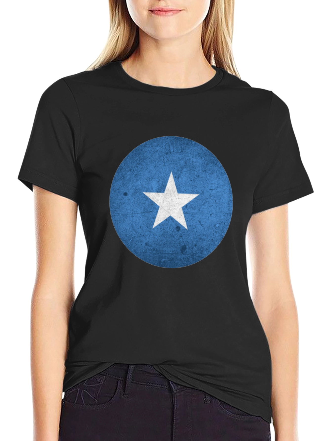 Somalia Flag Graphic Tee - Black Crew Neck T-Shirt