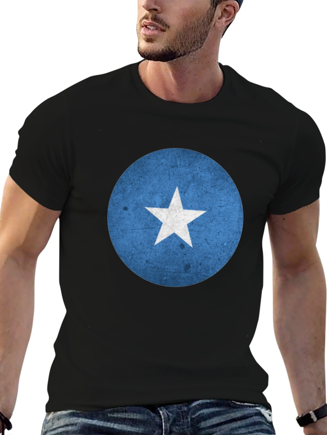 Somalia Flag Graphic Tee - Black Crew Neck T-Shirt