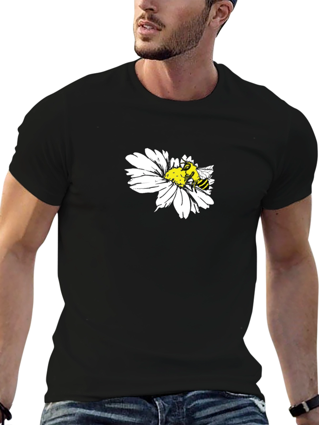 Bee on Daisy Graphic T-Shirt - Black