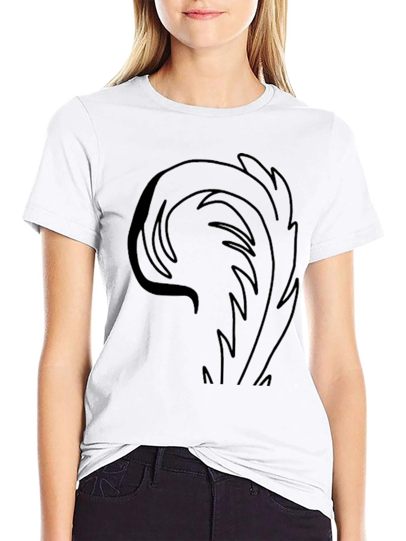 Mens Black T-Shirt with Abstract Feather Design