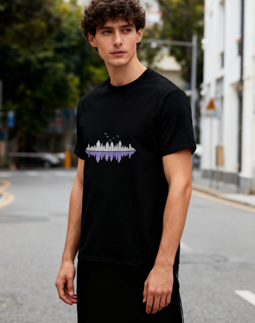 Artistic City Skyline Reflection Graphic T-Shirt - 100% Cotton, Versatile for Multiple Occasions