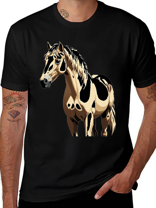 Horse Graphic Tee - Black Cotton Casual Shirt