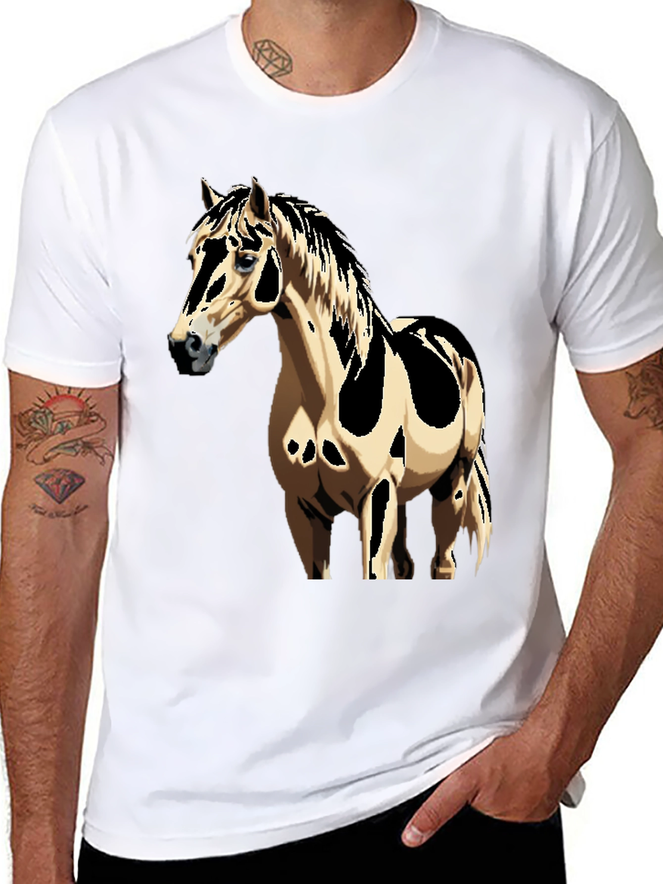 Horse Graphic Tee - Black Cotton Casual Shirt