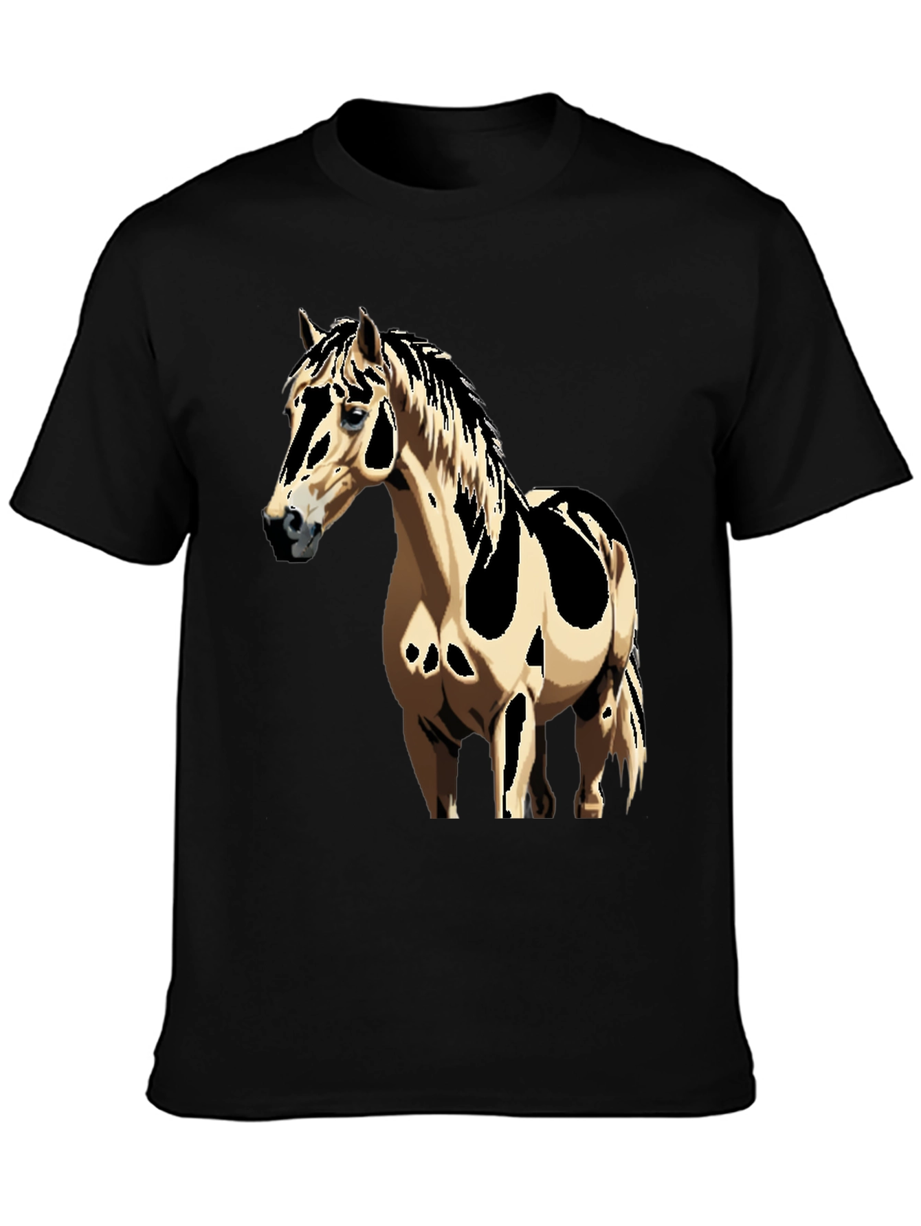 Horse Graphic Tee - Black Cotton Casual Shirt