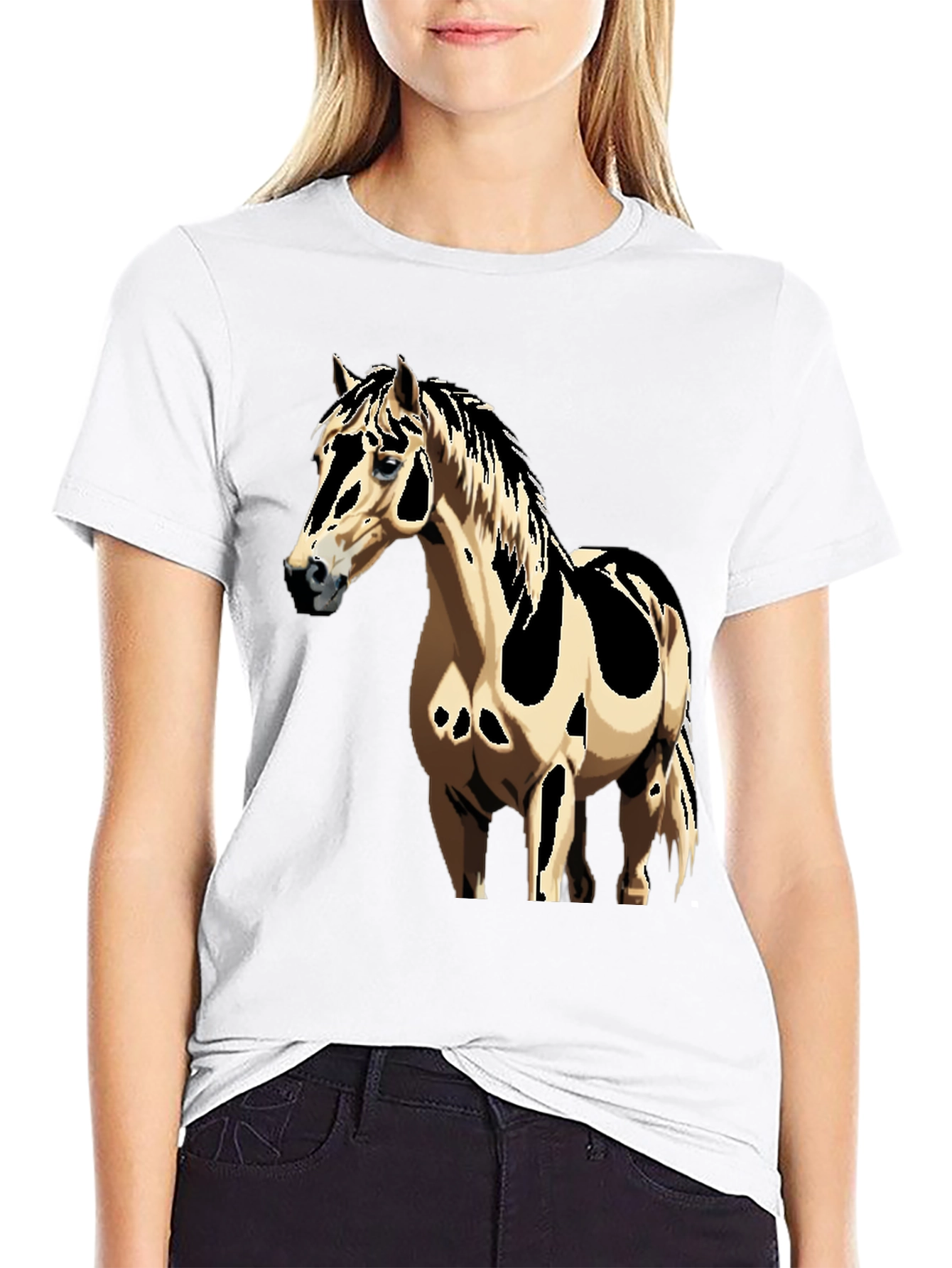 Horse Graphic Tee - Black Cotton Casual Shirt