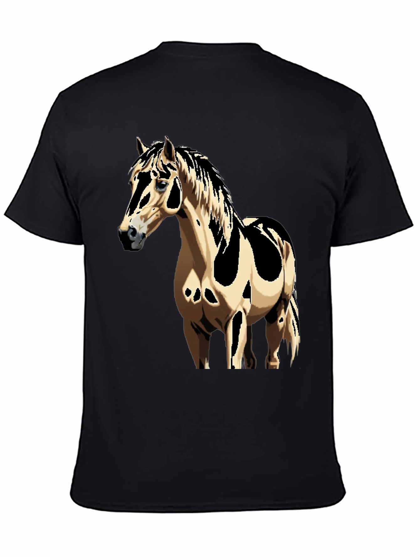 Horse Graphic Tee - Black Cotton Casual Shirt