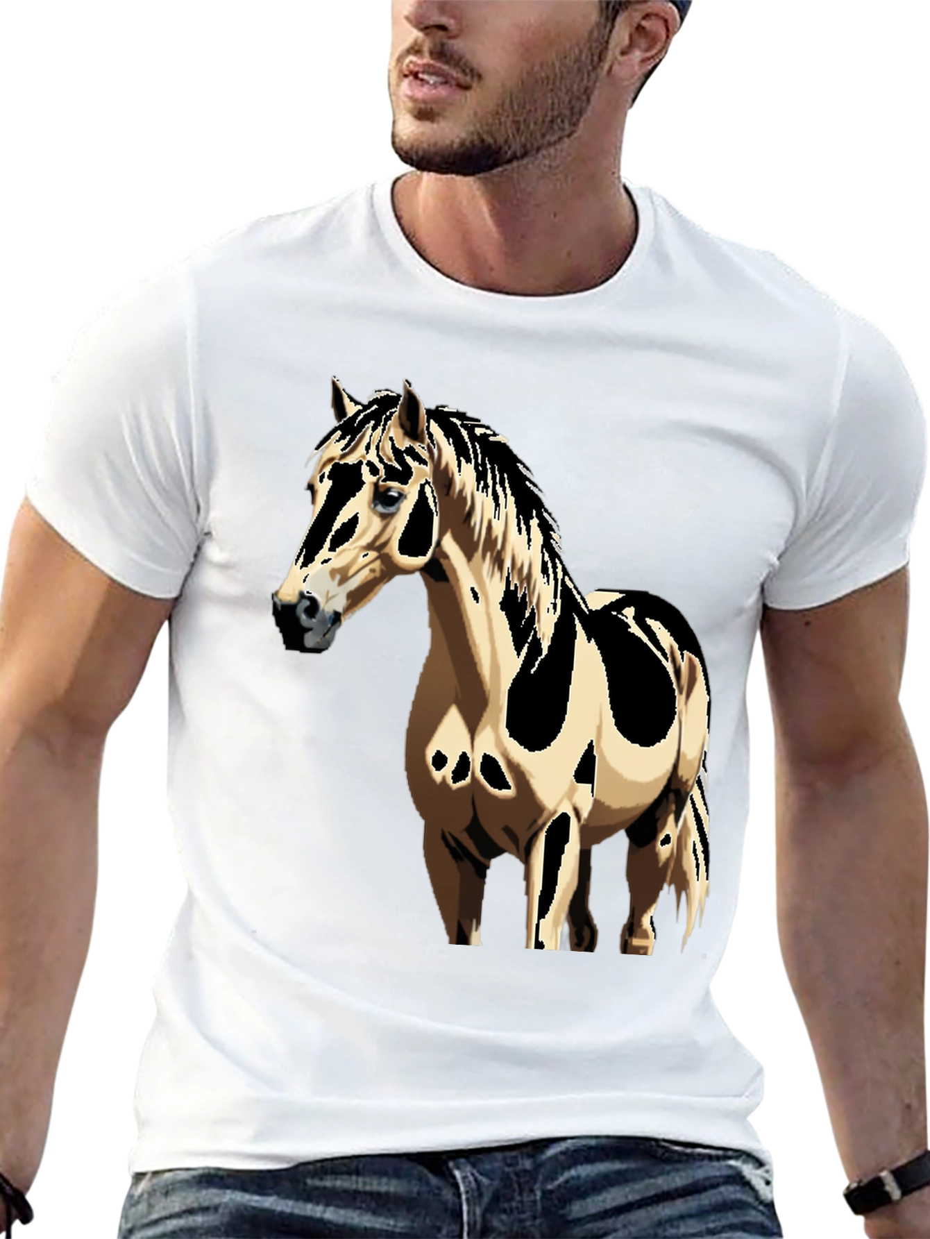 Horse Graphic Tee - Black Cotton Casual Shirt