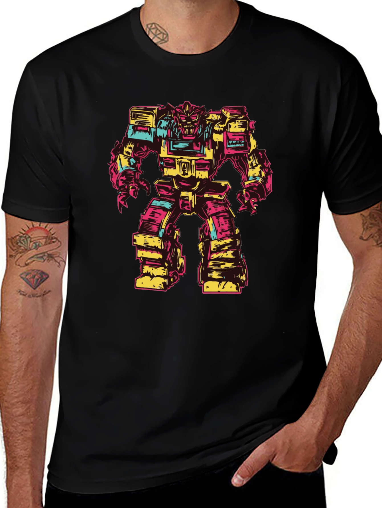 Retro Robot Graphic Tee - Bold Black T-Shirt