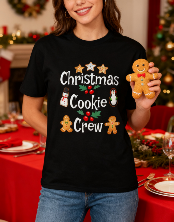 Christmas Cookie Crew T-Shirt - 100% Cotton, Festive Tee for Holiday Baking & Casual Occasions