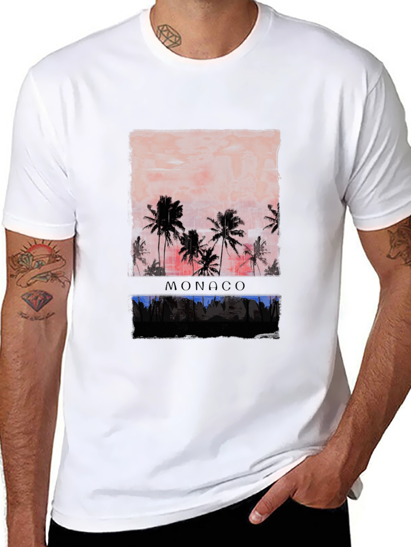 Monaco Palm Tree Graphic Print Black T-Shirt