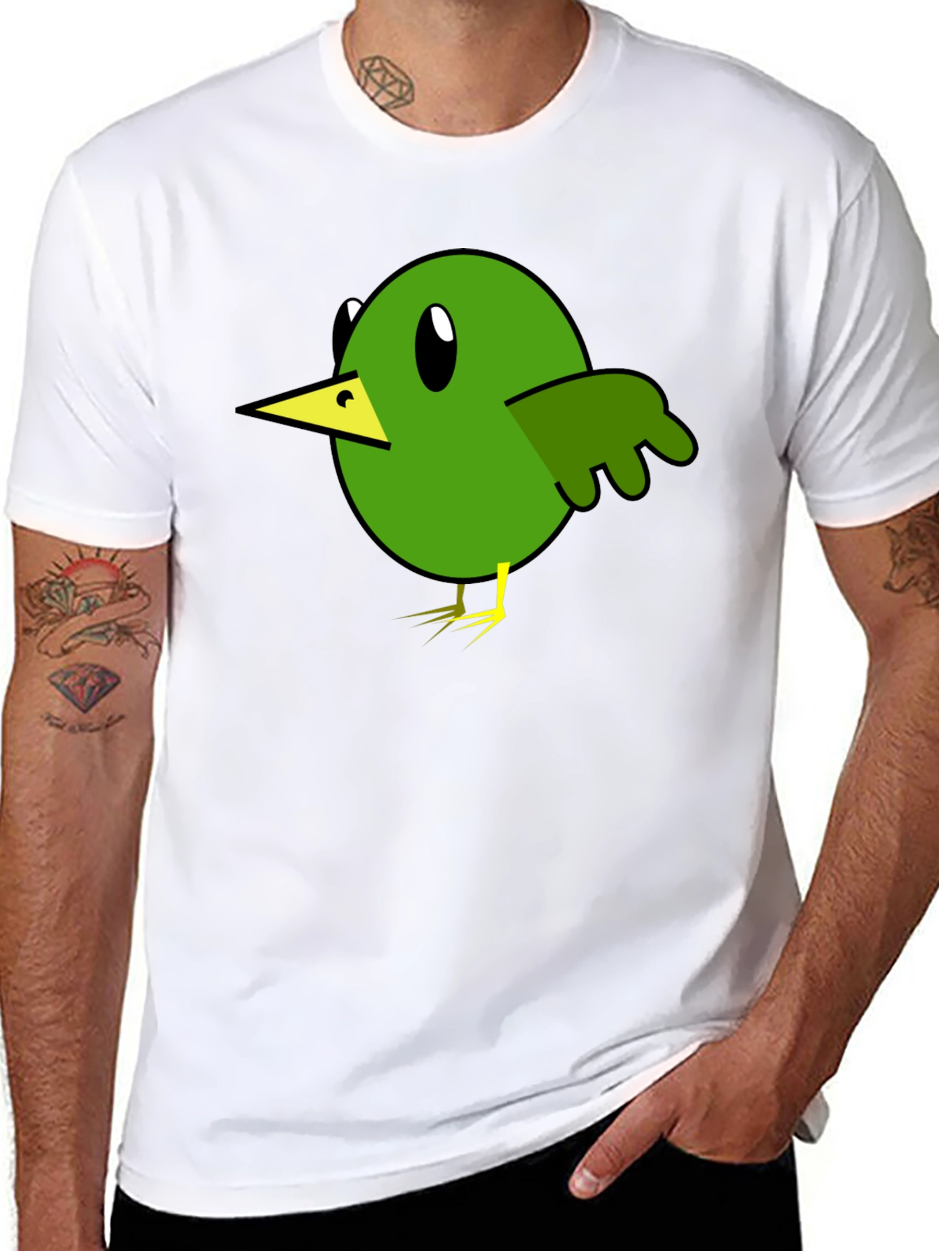 Cartoon Bird Graphic Tee - Black Cotton T-Shirt