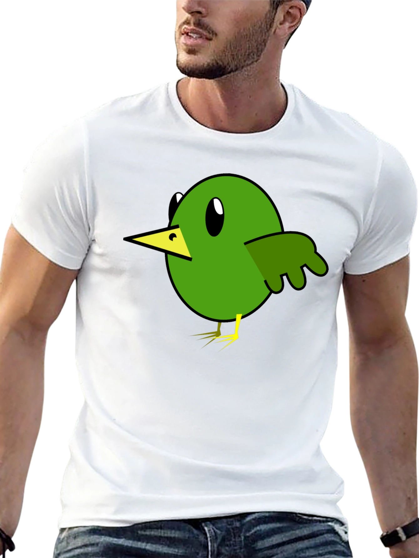 Cartoon Bird Graphic Tee - Black Cotton T-Shirt
