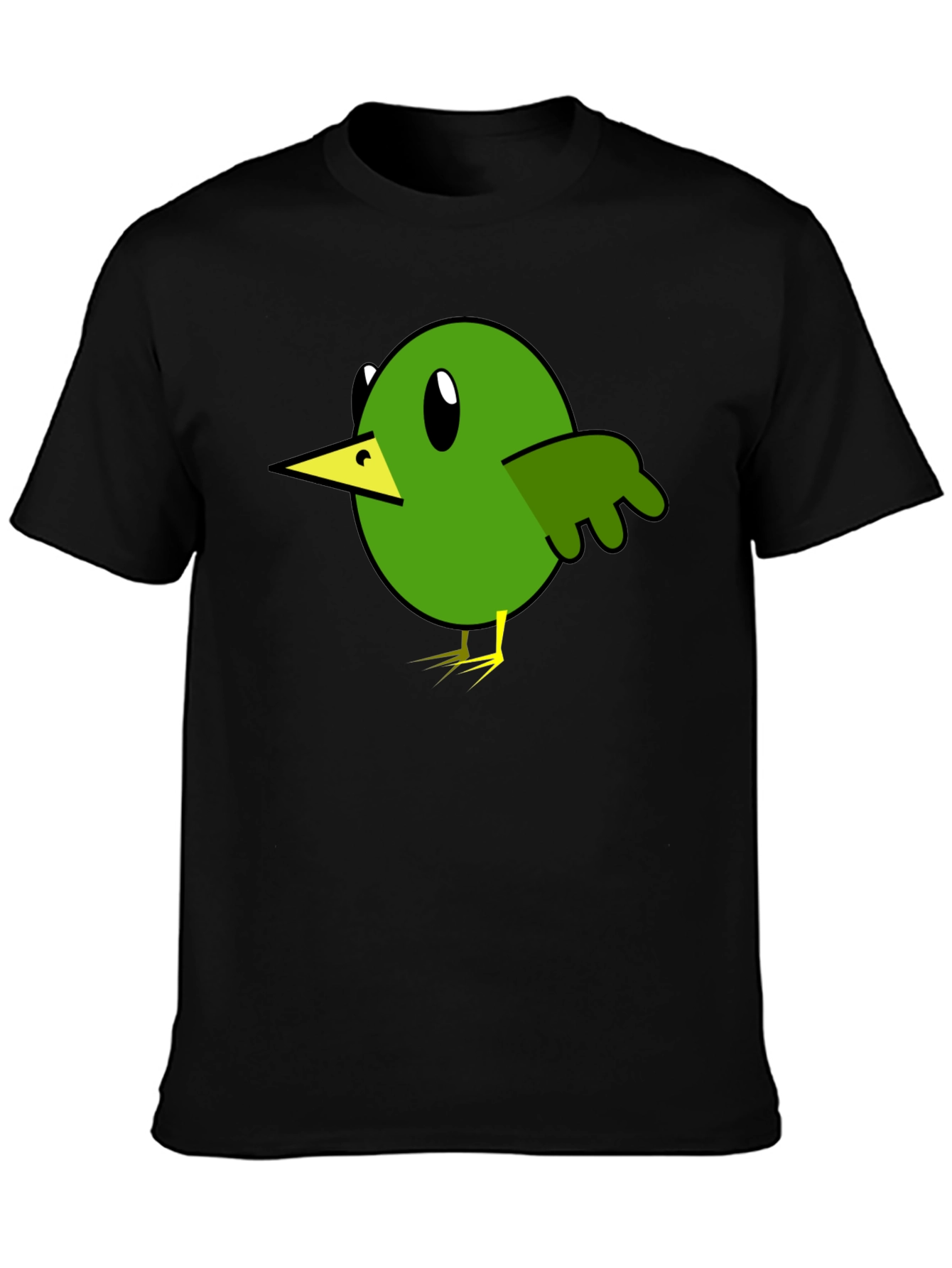 Cartoon Bird Graphic Tee - Black Cotton T-Shirt