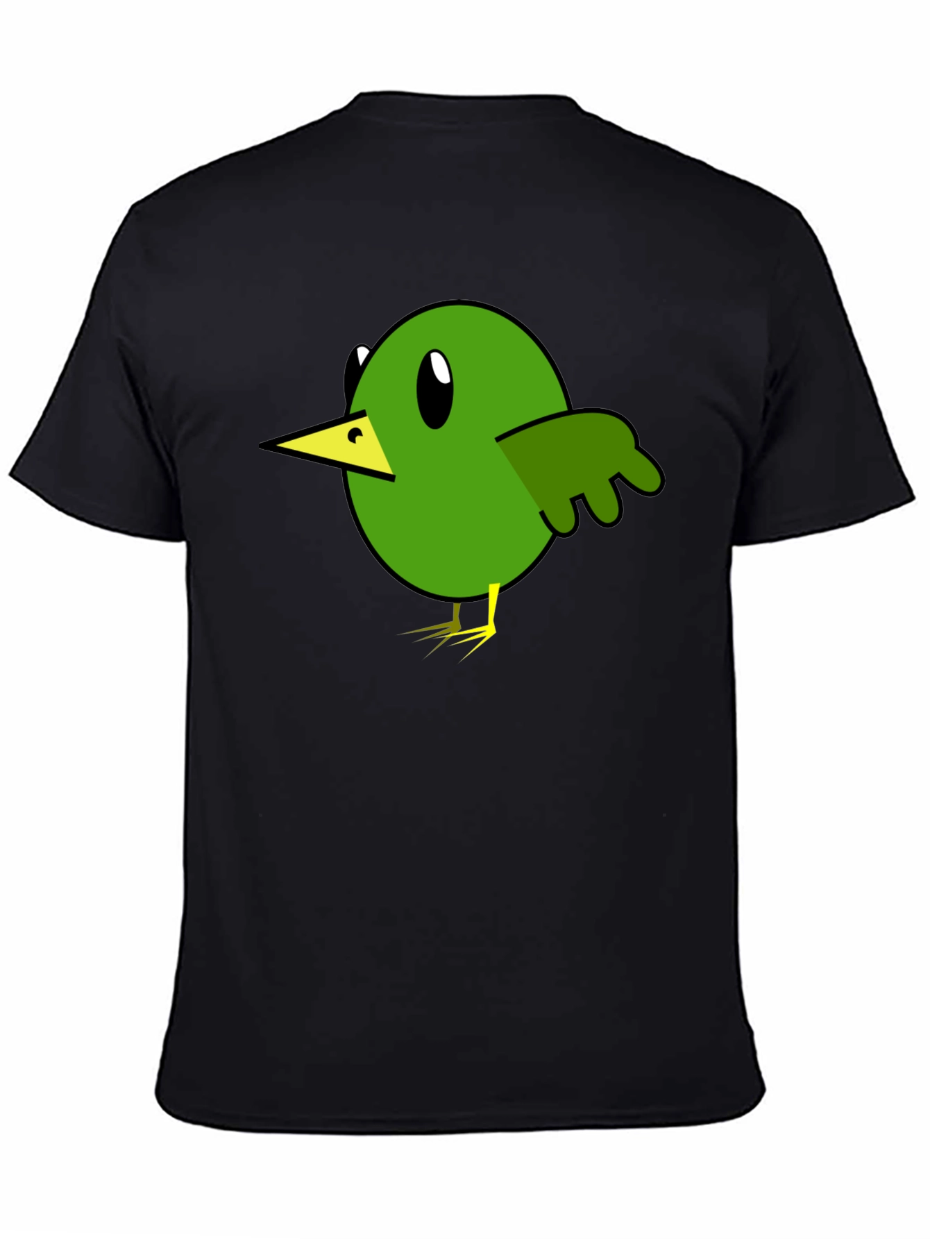 Cartoon Bird Graphic Tee - Black Cotton T-Shirt
