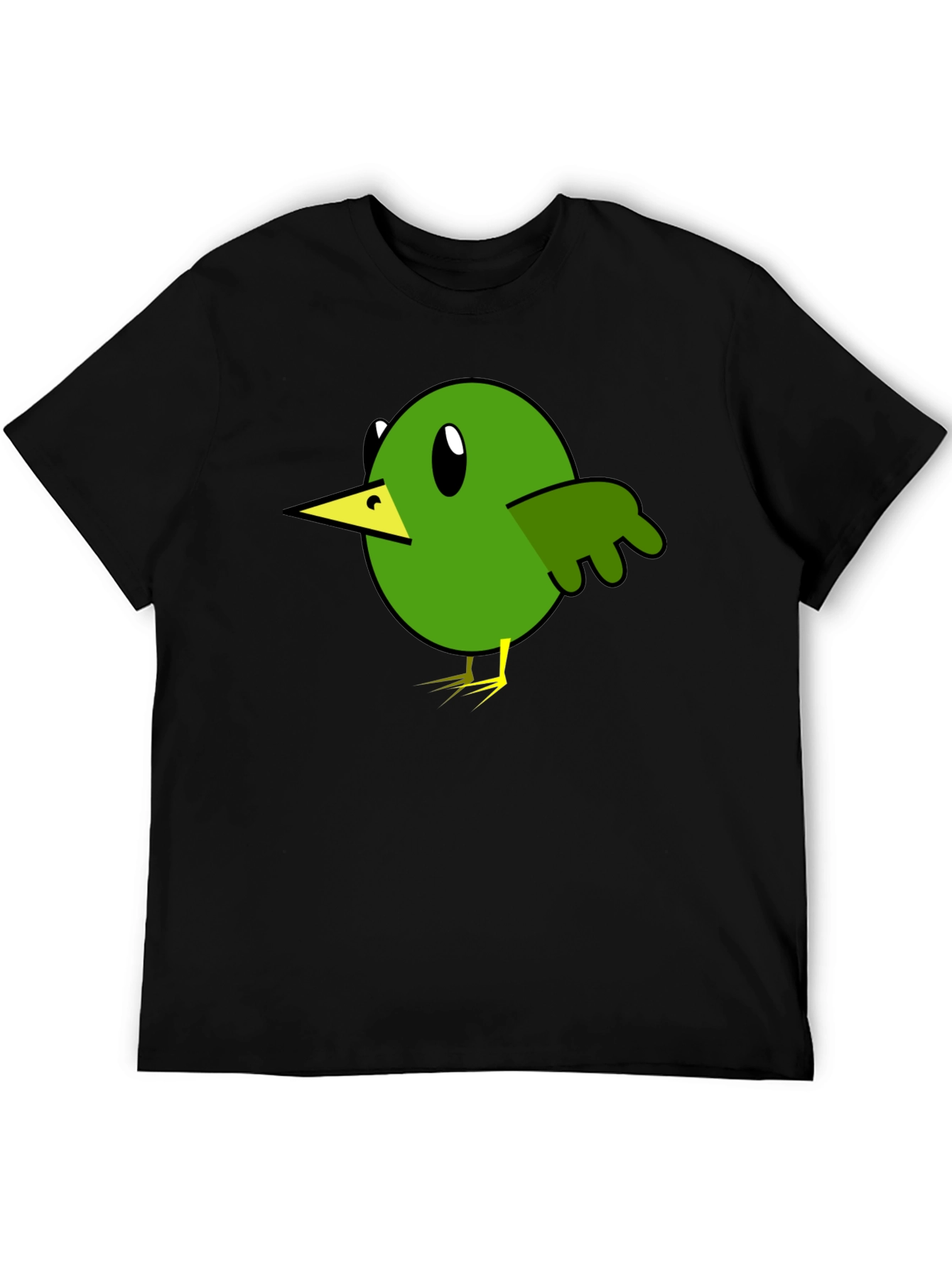 Cartoon Bird Graphic Tee - Black Cotton T-Shirt