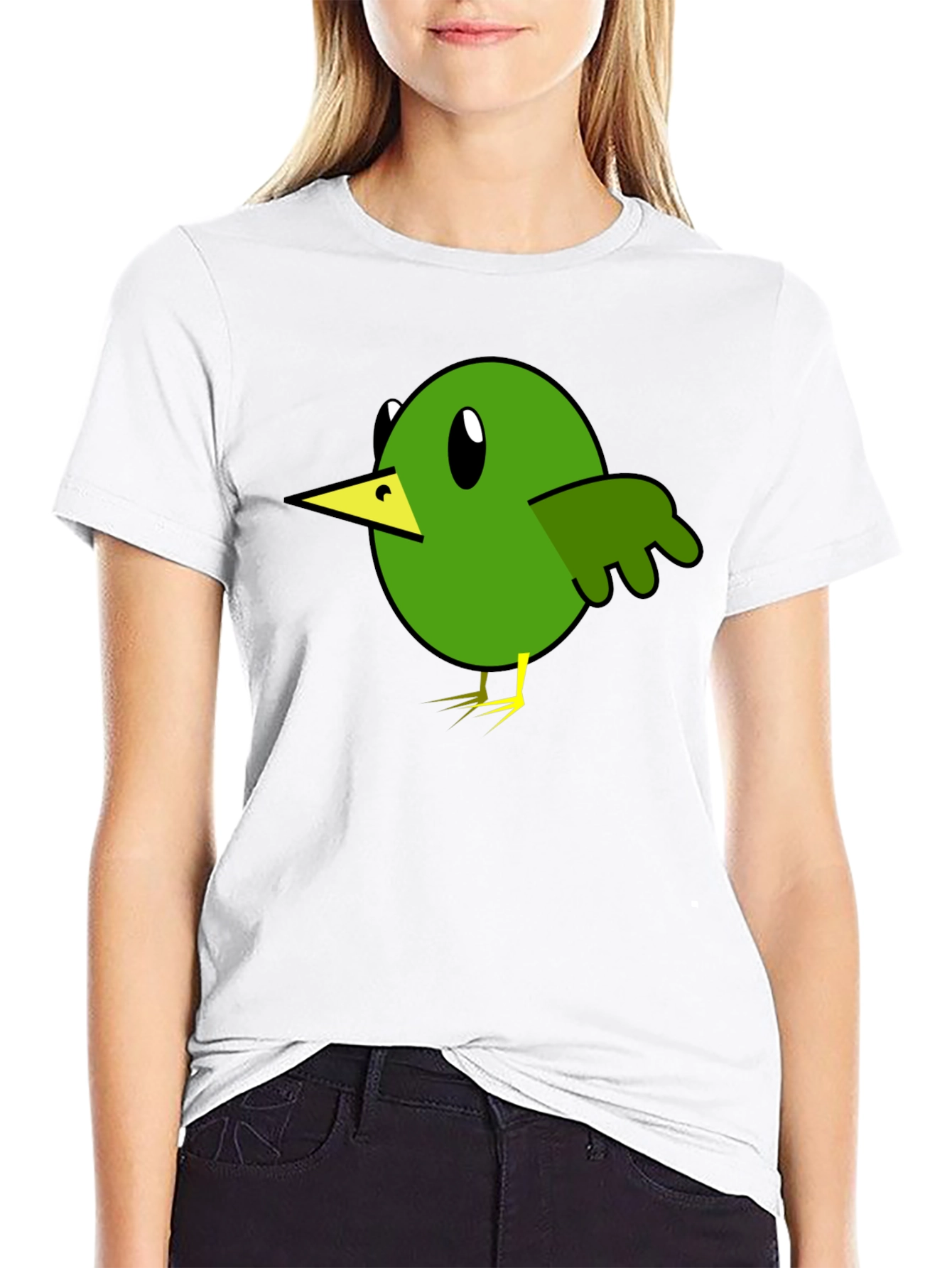 Cartoon Bird Graphic Tee - Black Cotton T-Shirt