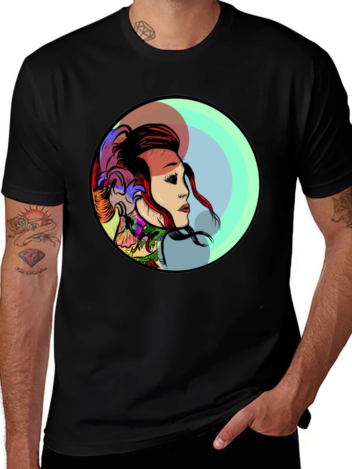 Edgy Tattoo Art Graphic Black T-Shirt for Men