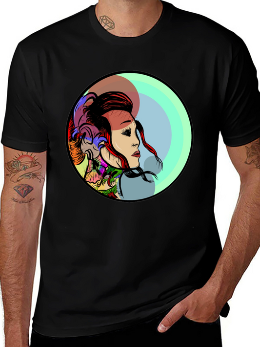 Edgy Tattoo Art Graphic Black T-Shirt for Men